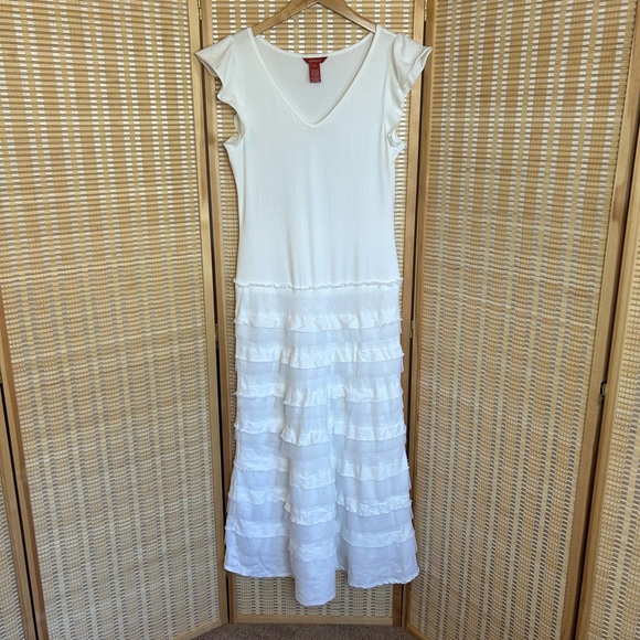 Sundance Boho Linen Tiered Maxi Flutter Sleeve Dress - Picture 7 of 10